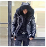Men's Imitation Leather Plus Thick Fur One Short Zipper Coat Hooded Men's