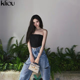 Kliou Breast Wrap Sexy Hot Bandage Top Women Sleeveless Backless Solid Fashion Party Clubwear Bodycon Cropped Tank
