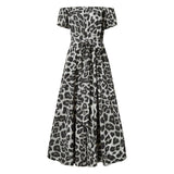 Dress Women Summer Sexy Party Leopard Print Maxi Sundress 2022 Celmia High Waist Robe Elegant Off Shoulder Ruffles