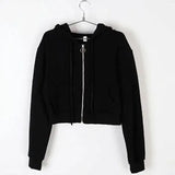 Hat Hoodies Women Spring Crop Top Solid Zip-up Zippers Ins Simple Leisure Loose Womens Outwears Hooded Jogger Korean Daily-Outfit
