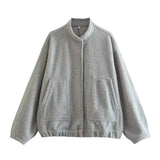 Autumn And Winter New Women's Casual Multi-Color Loose Wool Jacket Dark Buckle Collar