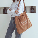 Women Corduroy Shoulder & Crossbody Bags Female Eco Cloth Handbag Large Capacity Zipper Totes Soft Embroidery Messenger