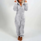 Women Overall Homewear Warm Fleece Hooded High Waist Autumn Winter Solid Color Jumpsuit Pants Jumpsuits Pajama-Outfit