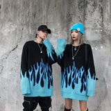 Hip Hop O-Neck Mens Sweater Color Bloack Branches Print Couple Sweaters Oversize Pullover Loose High Street Harajuku