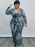 Print Long Sleeves Plunging Plus Size Long