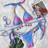 Woherb New Sexy Strap Gradient Print Women's Split Swimsuit Luxury Crystal Diamond Bikini Shell