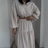 New With Long-Sleeved Top Folded Open Skirt