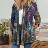 Autumn Winter Fashion Loose Women Folk-custom Print Jacket Coats Casual Retro Long Sleeves Coats Elegant Cardigan