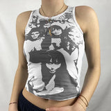 Vintage Y2K Aesthetic Tank Top Hip Hop Face Graphic Print Sleevless Slim Fit Women Gothic Crop Vest Sweats Tee