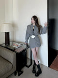 Grey Shirts + Skirt + Tie + Vest Suit Female 2022 Spring Dress Ladies Knitted Vests Layered Shirt Royal Sister Three-piece