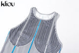 Kliou Striped Color Blocking Mini Dresses Women Fashion Stitching Sleeveless Body-Shaping New Style Skirt Female