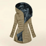 Winter Warm Wool Collar Cotton Clothes Women Zipper Long Sleeves Cotton Coat Hooded