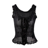 Casual Solid Vest For Women V Neck Sleeveless Patchwork Lace Up Bowknot Slim Tank Top Female Summer Fashion