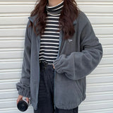 Fleece Jacket BF Style Zip-up Oversize Woman Hoodies Sweatshirt Causal Streetwear Trendy Kpop Turn-down Collar Jacket