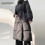 2022 New Winter Stand Up Collar Slimming Lace Up Long Puffer Jacket Women Thickened Warm Double Breasted Duck Down