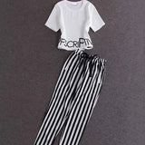 Zebra Grain Women Sets Casual Short Sleeve T Shirt And Pants Female