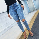 Women Fashion Casual Slinky Jeans Long Pants Beaded Pocket Design Women Trousers RippedDesign Denim Pants Fashion Casual