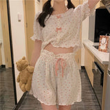 Sets Women Kawaii M-4XL Chic Soft Bowknot Design Home Sleepwear Female Simple Thin Breathable Crops Lovely Stylish Cozy-Outfit