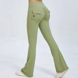 Woherb Peach Lift Hip Yoga Bell Pants Fitness Exercise Wide Leg Micro Pants High Waist Quick Dry-Outfit