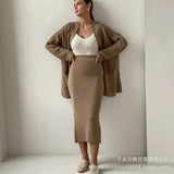 Women's Sweater Set Autumn/Winter New Sweater Cardigan Women's Loose Belt High-Waisted Skirt Fashion