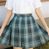 Green Plaid Women Mini Skirt Fashion Bow Summer School Girls Jk Pleated Skirt High Waist A Line Elegant Preppy Skirts