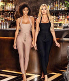Quality Black Women Turtleneck Neck Rayon Bandage Jumpsuit Sexy Bodycon Celebrity Party Jumpsuits