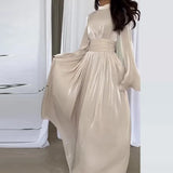 Woherb 2023 New Round Collar French Light Luxury Advanced Silk Light Dress-Outfit