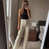 High Waisted Casual White Trousers Women Brown Stright Pants Office Lady Korean Style Women 2023 Pantalones De Mujer-Outfit
