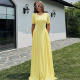 Women's Clothing 2025 Summer New Pure Fashion Temperament Round Collar Short Sleeve Dress Dress
