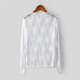 Women Lace Floral Embroidery Blouses Shirt Ladies tops Sexy mesh Blouses Transparent Elegant See-through Black