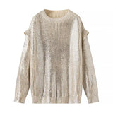 New Medium-And Long-Style Metal Round-Neck Pullover-Outfit
