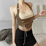 Woherb 2023 New Women's Sexy Slim Fashion Bump Color Hanging Neck Small Vest-Outfit