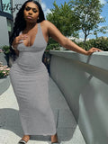 2021 Sleeveless Solid Square Collar Ribbed Skinny Maxi Dress Spring Summer Women Fashion Sexy Streetwear Lounghe