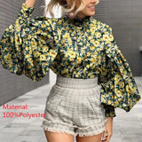 Women Big Lantern Sleeve Shirt Elegant Street Party Blouse 2022 Fashion Stand Collar Casual Loose Blusas Solid Tunic