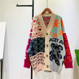 Autumn Women Casual Cardigan Sweater Long Sleeve Loose Knit Tops Chic Korean Kawaii Print Fashion Button Up Sweaters-Outfit
