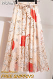 Spring Summer Women Midi Skirt Chiffon Floral Printed Skirt High Waist Casual Bohemian Beach Fashion Casual Skirts QT118-Outfit