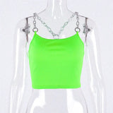 chains spaghetti straps neon green Canale patchwork sexy camis 2021 summer women club party streetwear female crop