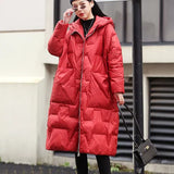 Winter Down Jacket Women Hooded Loose Thick 90% Duck Down Coat Long Casual Parkas Female Zipper Pocket Snow