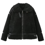 Women's French Stuffed Fur Integrated Biker Lamb Jacket Jacket-Outfit