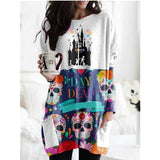 2020 Autumn Winter Halloween Fashion Women's Mini Dress Casual O Neck Long Sleeve Pocket Ladies Pumpkin Print