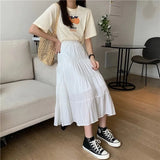 Woherb Splicing Cotton Linen Skirt Literary And Fresh Skirt High Waist Versatile A Line Skirt Casual Skirt-Outfit