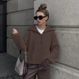 New Retro Long-Sleeved Top Loose Design Sense V-Neck Collar Women's Knitwear