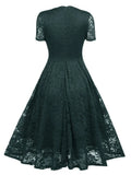 Lace Short Sleeves V-Neck Swing Bridemaid