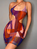 Sexy Printed Cutout One Shoulder Straps Bodycon