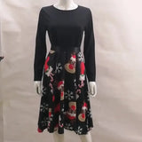 Sells Popular Christmas Fashion Retro Round-Collar Printed Long-Sleeved Hem Dresses In Stock-Outfit
