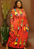 Print Africa Loose Cut Plus Size Long