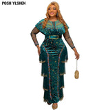 Velvet Bodycon Dress African Maxi Dresses For Women 2023 Ankara Clothes Wedding Party Robe Femme Africa Clothing Plus Size-Outfit