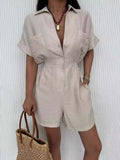 Women's Clothing 2025 Solid Color Short Sleeve Leisure Loose-Fitting Shorts Set