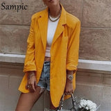 Fashion Long Green Casual Loose Oversized Blazer Coat Jacket For Woman 2021 Outwear Autumn Winter Long Sleeve Blazer