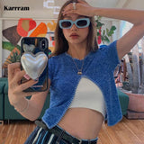 Korean Fashion Irregular Crop Tops Grunge Chic Designer Clothes Kpop Split Knitted Short Sleeve T-shirt Y2k